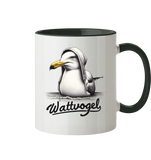 Tasse mit Möwe schwimmender Vogel mit Kaputze Wattvogel