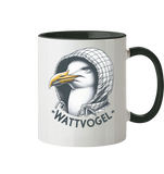 Motiv Möwe mit Kaputze Schriftzug Wattvogel  - Tasse zweifarbig