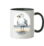 Tasse zweifarbig mit Motiv Möwe am Strand Nordsee