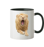 Löwe mit aufgerissenem Maul in Stofftier-Optik - Tasse zweifarbig