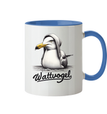Tasse mit Möwe schwimmender Vogel mit Kaputze Wattvogel