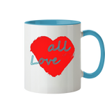 Rotes Herz mit Schriftzug "Love all" - Tasse zweifarbig