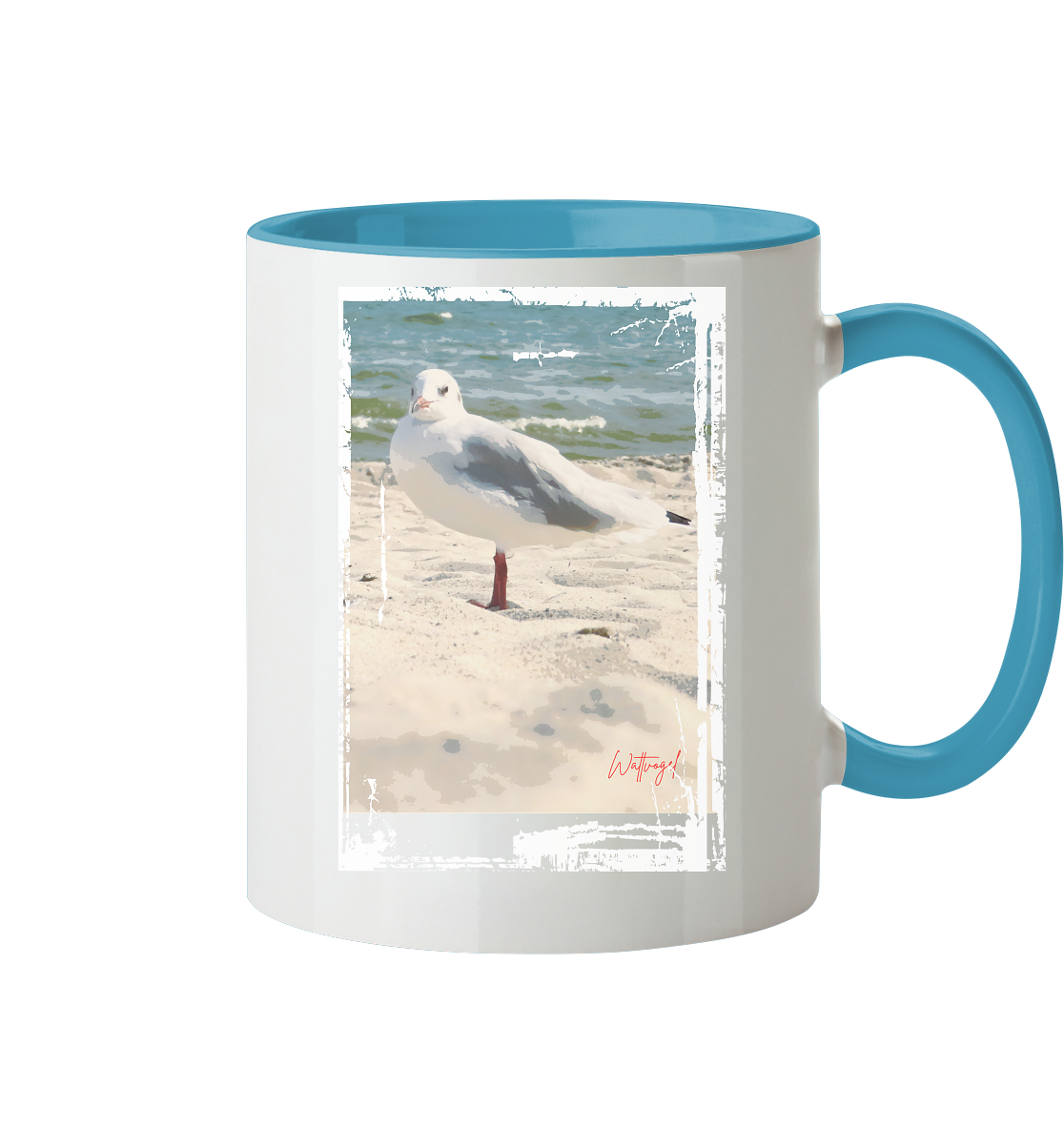 Wattvogel Nordsee Möwe am Strand - Tasse zweifarbig