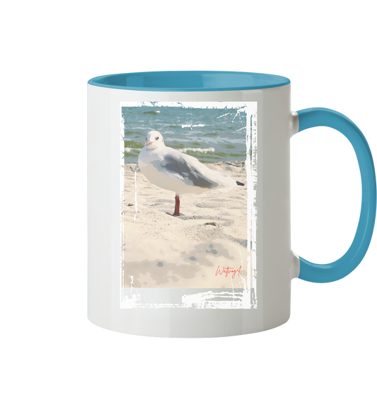 Wattvogel Nordsee Möwe am Strand - Tasse zweifarbig