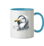 Kaffeebecher Coole Möwe mit Kaputze  - Tasse zweifarbig - Wattvogel