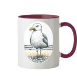 Tasse zweifarbig mit Motiv Möwe am Strand Nordsee