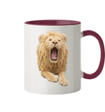 Löwe mit aufgerissenem Maul in Stofftier-Optik - Tasse zweifarbig