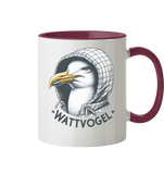 Motiv Möwe mit Kaputze Schriftzug Wattvogel  - Tasse zweifarbig