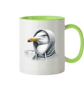 Kaffeebecher Coole Möwe mit Kaputze  - Tasse zweifarbig - Wattvogel
