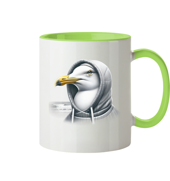 Kaffeebecher Coole Möwe mit Kaputze  - Tasse zweifarbig - Wattvogel
