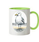 Tasse zweifarbig mit Motiv Möwe am Strand Nordsee