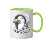 Motiv Möwe mit Kaputze Schriftzug Wattvogel  - Tasse zweifarbig