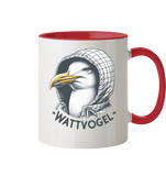 Motiv Möwe mit Kaputze Schriftzug Wattvogel  - Tasse zweifarbig