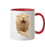 Löwe mit aufgerissenem Maul in Stofftier-Optik - Tasse zweifarbig