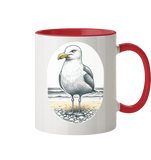 Tasse zweifarbig mit Motiv Möwe am Strand Nordsee