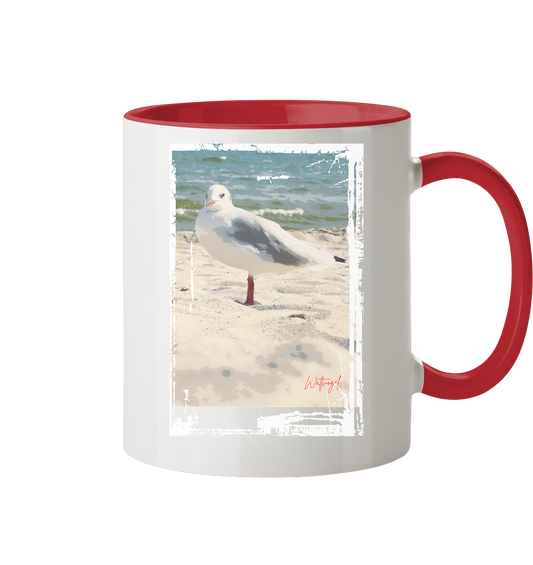 Wattvogel Nordsee Möwe am Strand - Tasse zweifarbig