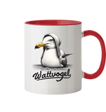 Tasse mit Möwe schwimmender Vogel mit Kaputze Wattvogel