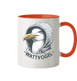 Motiv Möwe mit Kaputze Schriftzug Wattvogel  - Tasse zweifarbig