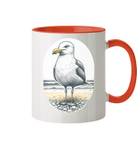 Tasse zweifarbig mit Motiv Möwe am Strand Nordsee