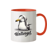 Tasse mit Möwe schwimmender Vogel mit Kaputze Wattvogel