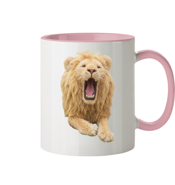 Löwe mit aufgerissenem Maul in Stofftier-Optik - Tasse zweifarbig