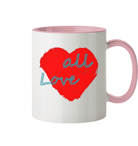 Rotes Herz mit Schriftzug "Love all" - Tasse zweifarbig