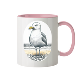 Tasse zweifarbig mit Motiv Möwe am Strand Nordsee