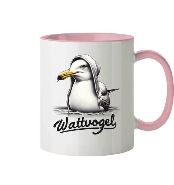 Tasse mit Möwe schwimmender Vogel mit Kaputze Wattvogel