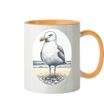 Tasse zweifarbig mit Motiv Möwe am Strand Nordsee