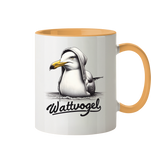 Tasse mit Möwe schwimmender Vogel mit Kaputze Wattvogel