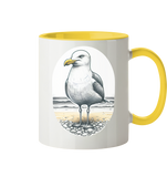 Tasse zweifarbig mit Motiv Möwe am Strand Nordsee
