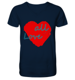 Rotes Herz mit Schriftzug "Love all" - V-Neck Shirt