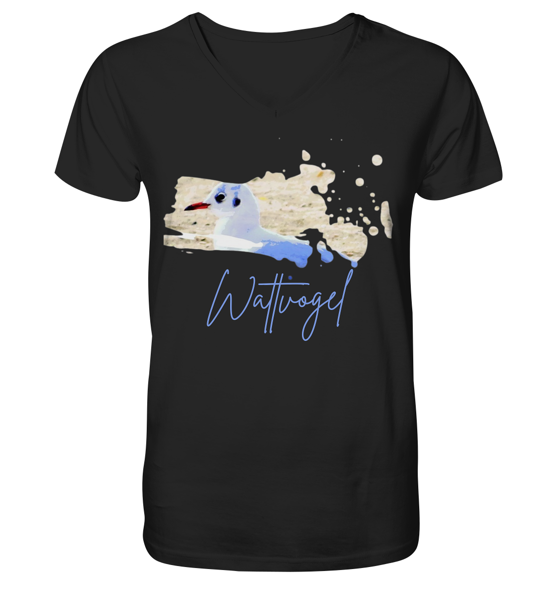 Wattvogel® – Nordsee Möwe im maritimen Kunst-Stil - V-Neck Shirt