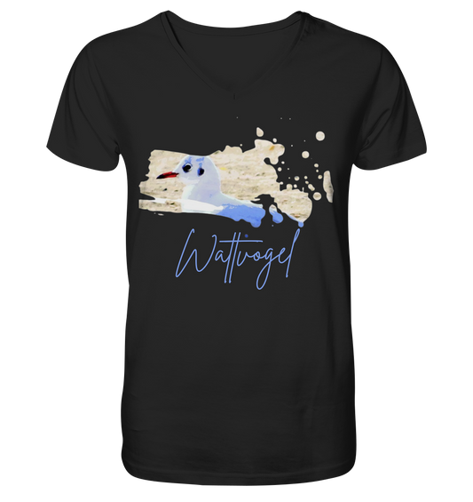 Wattvogel® – Nordsee Möwe im maritimen Kunst-Stil - V-Neck Shirt