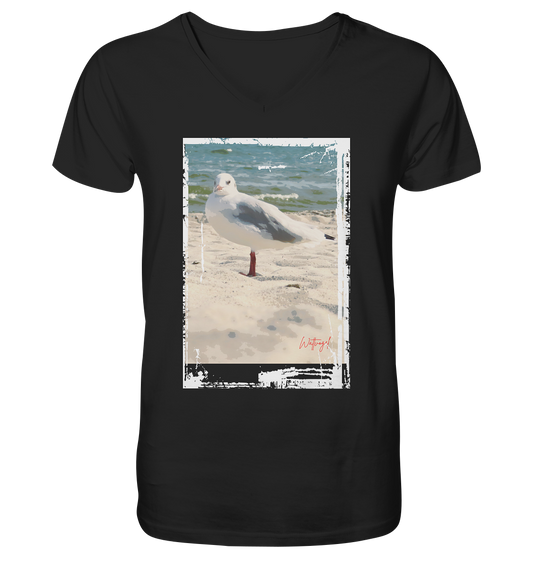 Wattvogel Nordsee Möwe am Strand - V-Neck Shirt Herren