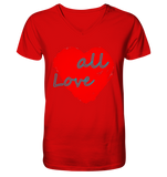 Rotes Herz mit Schriftzug "Love all" - V-Neck Shirt