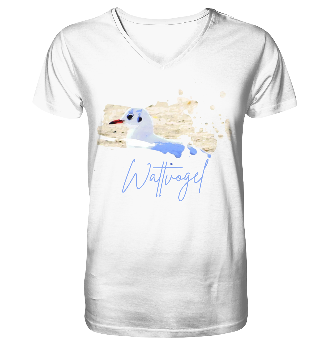 Wattvogel® – Nordsee Möwe im maritimen Kunst-Stil - V-Neck Shirt