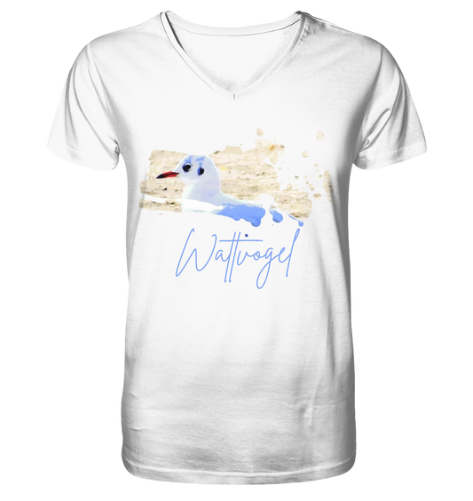 Wattvogel® – Nordsee Möwe im maritimen Kunst-Stil - V-Neck Shirt