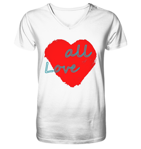 Rotes Herz mit Schriftzug "Love all" - V-Neck Shirt