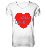 Rotes Herz mit Schriftzug "Love all" - V-Neck Shirt