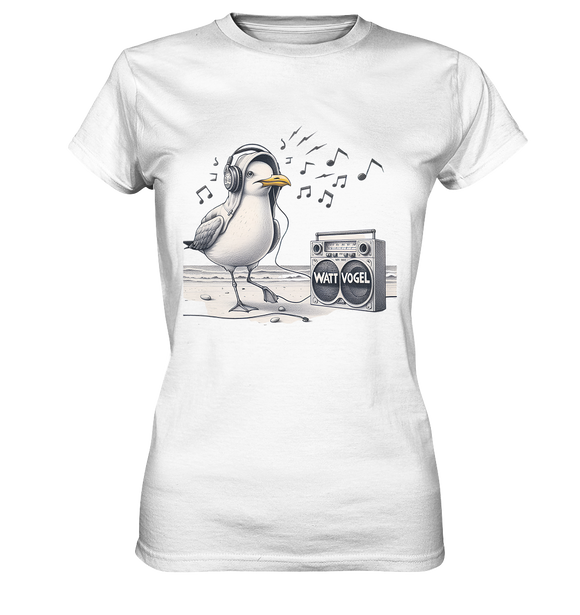 Tanzende Möwe mit Kaputze und Kopfhörer am Strand Nordsee T-Shirt - Womens Premium Classic T-Shirt
